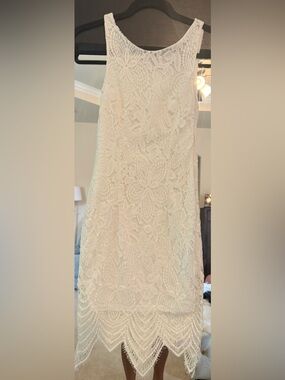 Ivory Lace Dress - Floral Crochet Detail